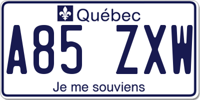 QC license plate A85ZXW