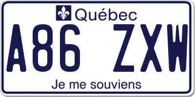 QC license plate A86ZXW