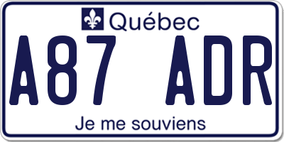 QC license plate A87ADR
