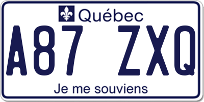 QC license plate A87ZXQ