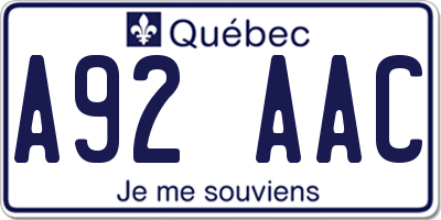 QC license plate A92AAC