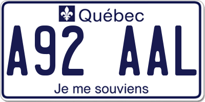 QC license plate A92AAL