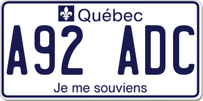 QC license plate A92ADC