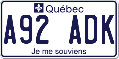 QC license plate A92ADK