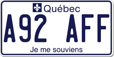 QC license plate A92AFF