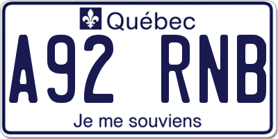 QC license plate A92RNB
