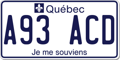 QC license plate A93ACD