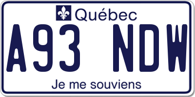 QC license plate A93NDW