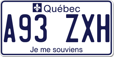 QC license plate A93ZXH