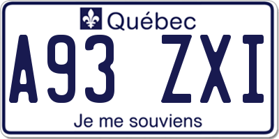 QC license plate A93ZXI