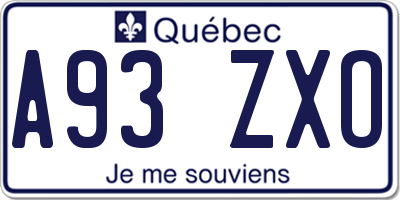 QC license plate A93ZXO