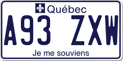 QC license plate A93ZXW