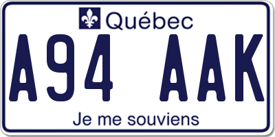 QC license plate A94AAK