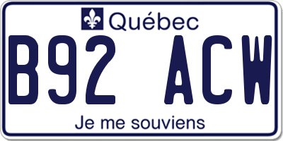 QC license plate B92ACW