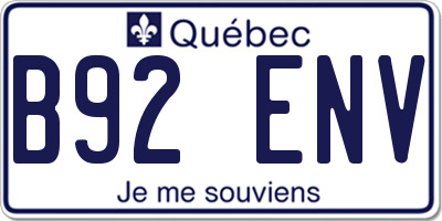 QC license plate B92ENV