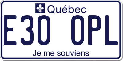 QC license plate E30OPL