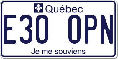 QC license plate E30OPN