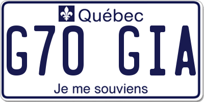 QC license plate G70GIA