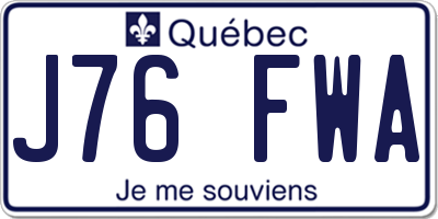 QC license plate J76FWA