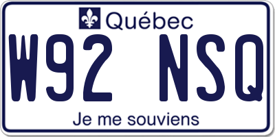 QC license plate W92NSQ